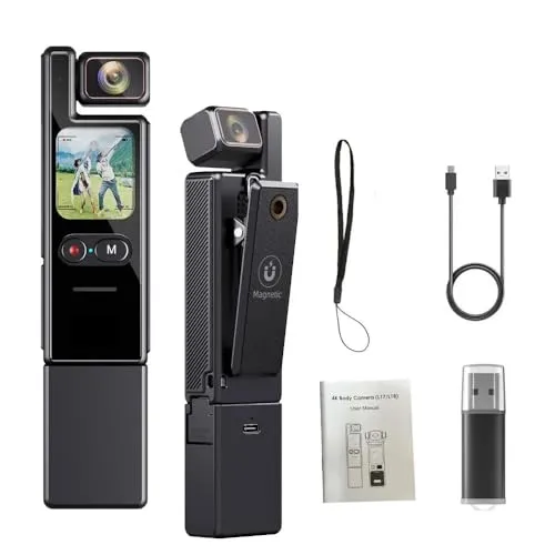 4Kポケットアクションカメラ 4倍ズーム タッチスクリーン 手ぶれ補正 デジタルVlogカメラ 防水 HD スポーツ DV ポータブルビデオレコーダー(With 64G Card,NO bracket)