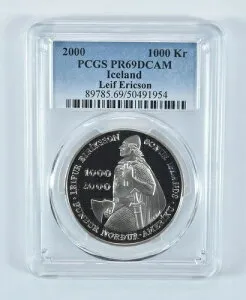 2000年アイスランド レイフ・エリクソン記念銀貨 1000クローナ PR69 DCAM PCGS