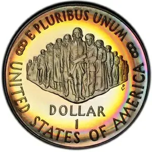 PR69DCAM 1987-S 憲法 シルバー プルーフ ドル、PCGS Trueview- レインボー トーン