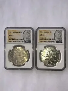 NGC 100周年記念コイン2枚セット。2021 モルガン MS 69 と 1921 モルガン MS 62 すごい!!