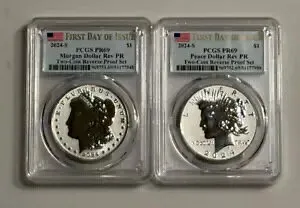 2024 S リバース プルーフ モーガン & ピース ダラー セット PCGS PF69 初日、OGP 付き