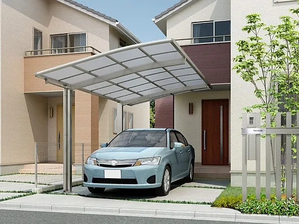 カーポート(工事費込み) ネスカ R 1台用 台風補償付(ラウンドスタイル)[幅:2701mm 奥行:5382mm 柱高さ:ロング柱28仕様（有効高 約2,800mm） カラータイプ:ホワイト] LIXIL リクシル | ガレージ 車庫 サイドパネル サポート柱 雨樋 雨どい 物干し 間口 8m diy 部品ホワイト