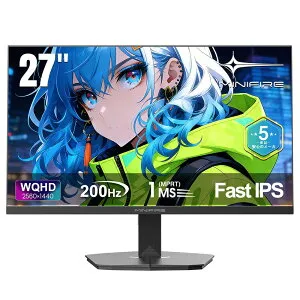 ＼25％OFFクーポン+2倍ポイント／ [五年保証] 27インチ ゲーミングモニター WQHD (2560x1440) Fast IPS 200Hz 1ms(MPRT) 液晶ディスプレイ 130%sRGB 低ブルーライトフリッカーフリー FreeSync 高輝度320cd/m? PS