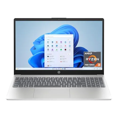 HP 15.6インチノートパソコン、FHDディスプレイ、AMD Ryzen 3 7320U、8GB RAM、256GB SSD、AMD Radeon Graphics、Windows 11 Home in Sモード、ナチュラルシルバー、15-fc0500n