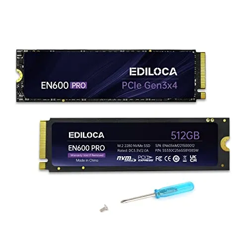 Ediloca EN600 PRO SSD 512GB PCle 3.0x4 NVMe M.2 2280 最大読込: 3200MB/s 最大書込：2800MB/s 内蔵SSD SLC キャッシュ 3D NAND TLC グラフェン冷却ステッカー ノートパソ