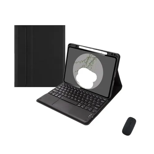 Luopan タブレットケースとカバー, 取り外し可能なQWERTYキーボードペンスロットレザー保護ケース、iPad Air5/Air4 10.9インチに最適(Black+Touch Keyboard+Mouse)