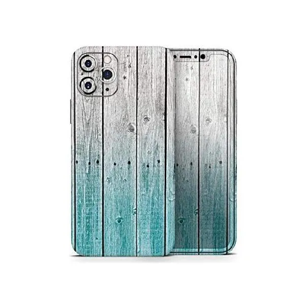 Trendy Teal to White Aged Wood Planks - DesignSkinz Protective Vinyl Decal Wrap Skin Cover Compatible with The Apple iPhone XR (Full-Body, Sc_並行輸入