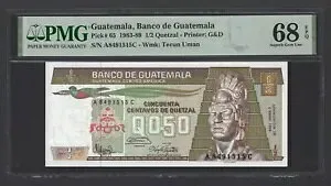 グアテマラ 1/2 ケツァル 03-01-1986 P65 未流通グレード 68 トップ ポップ