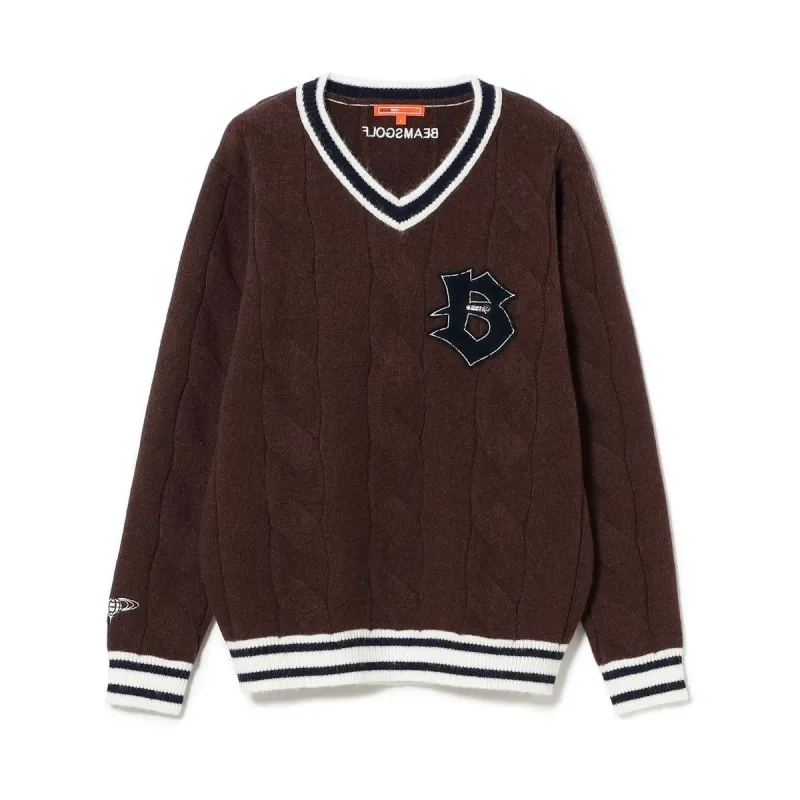 [値下げしました] ビームスゴルフ BEAMS GOLF ORANGE LABEL ORANGE LABEL リブライン Vネック ニット ブラウン 28 メンズ