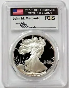1989年 S アメリカン シルバー イーグル マーカンティ サイン入り $1 プルーフ 1 オンス コイン PCGS PF 70 DCAM