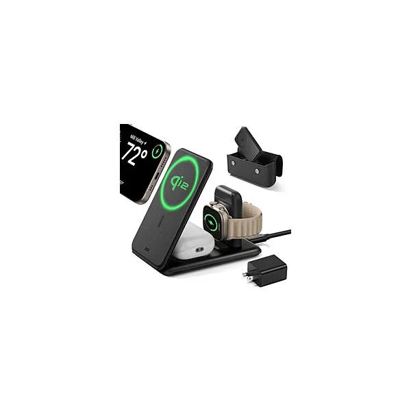 ESR Qi2、MagSafe対応ワイヤレストラベル充電器 ESR Black Qi23-in-1TravelWirelessChargingSet ［マルチ型 /Qi2 15W対応］