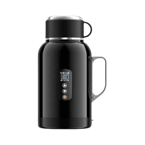 COMEDYKING車載電気ケトル 車用電気ポット 12V/24Vユニバーサル+家庭用自動車加熱ボトル 1200ml-1500ml 大容量 304ステンレス鋼 軽量 車載 カップ LCD温度表示 ケトルベース付き 湯沸かし器 車載 ポット 湯沸し器 沸騰/