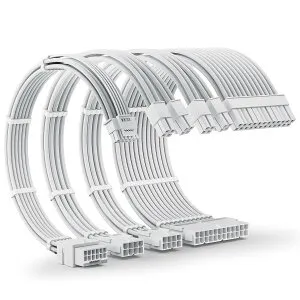 AsiaHorse 12VHPWR ケーブル延長キット、16AWG Pcie 5.0 PSU ケーブル延長キット ソフトブレイド 16ピン - 16ピン ケーブルキット、24ピン ATX /4+4ピン EPS /12+4ピン 30cm 長さケーブルコーム付き(ホワイト)