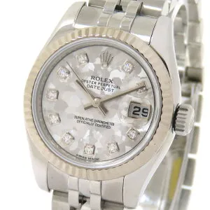 【最大3万円割引クーポン 数量限定】 ROLEX ロレックス デイトジャスト 179174G ランダム クリスタル文字盤 K18WG 750 SS ホワイトゴールド ステンレススチール 10Pダイヤモンド 金無垢 約70.2g 腕時