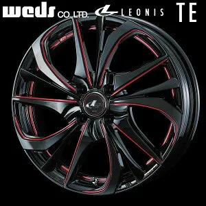送料無料スペーシア N-BOX タント などの 軽自動車 レオニスTEブラック/SCマシニング[レッド]15インチ 4.5J +45 4穴 PCD100新品 アルミホイール4本セット