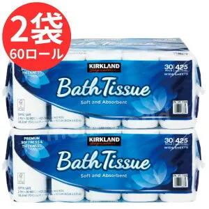 当日発送中◎新 カークランド トイレットペーパー コストコ トイレットペーパー Costco トイレットペーパー バスティッシュ 大袋2個セット(30ロール×2袋 合計60ロール)◎日本製 6ロール×10パッ