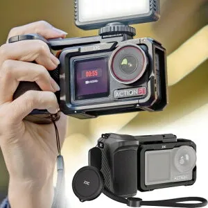 JJC Dji Osmo Action 5 Pro ハンドル シャッターグリップ Osmo Action 5 Pro ケージ 手持ち撮影の安定性と操作性向上 アルミ+ABS材質 軽量 電池収納/交換が便利 カメラ保護 落下防止 耐衝撃 擦り傷防