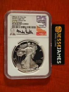 2018 S プルーフ シルバー イーグル NGC PF70 UC ER マイク・キャッスル 限定版セットより