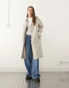 ノイジーメイ レディース アウター コート ミディ Noisy May midi trench coat Silver Lining シルバー