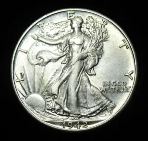 1942-D 50セントウォーキング・リバティ・ハーフダラー。チョイスBU。