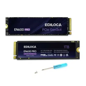 Ediloca EN600 PRO SSD 1TB PCle 3.0x4 NVMe M.2 2280 最大読込: 3200MB/s 最大書込：2000MB/s 内蔵SSD SLC キャッシュ 3D NAND TLC グラフェン冷却ステッカー ノートパソコンとデスクトップパソコン に対応 メー