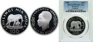タンザニア 1986 100 シリンギ シルバー 925 PCGS PR70 トップ ポップ
