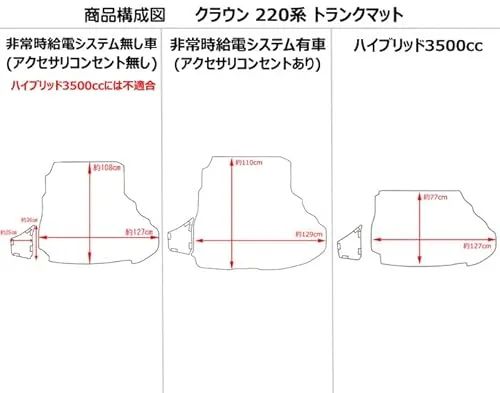 Aviles トヨタ 互換品 クラウン 220系 ARS220 ラゲッジマット フロアマット トランクマット【3色から選択】(03：ハイブリッド3500cc, 01：ブラック)