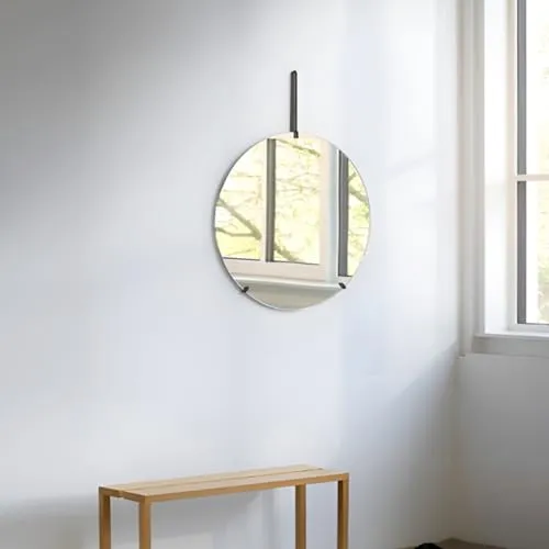 【WNJAPAN】鏡 壁掛け ウォールミラー 丸 WALL MIRROR 北欧 壁掛けミラー 洗面台 丸鏡 円形 シンプル インテリア フレームレス 玄関 卓上 おしゃれ 直径50cm ホテルライク SM-21BK [並行輸入品]