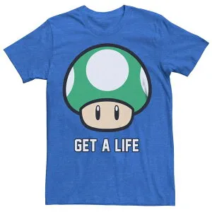 アニメキャラクター メンズ トップス Tシャツ グラフィック Licensed Character Men'super Mario Bros 1-UP Mushroom Get a Life Graphic Tee Royal Heather ヘザー