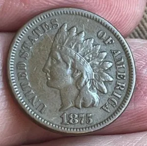 1875年。インディアンヘッドセント、F / VF、日付とグレードが良好