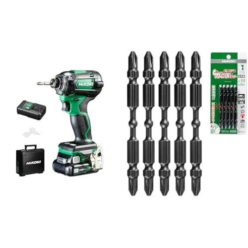 【セット買い】【Amazon.co.jp限定】 HiKOKI(ハイコーキ) 10.8V充電式インパクトドライバー WH12DCA(LS) + 力こぶビット(スレンダー) 0033-5701