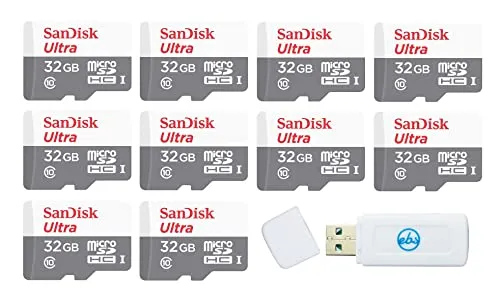 Sandisk 32GB Micro SDHC Ultra (10パック) MicroSD TFフラッシュメモリカード 高速クラス10 (SDSQUNR-032G-GN3MN) Stromboli MicroSDXC & SDカードリーダー1個付き