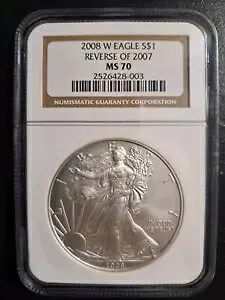 2008 W バーニッシュ アメリカン シルバー イーグル 2007 NGC MS70 ブラウン ラベルの裏面