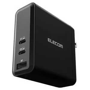 エレコム ELECOM ノートPC向けACアダプター USB PD対応 140W USB-C×2 USB-A×1 スイングプラグ ブラック ACDC-PD96140BK