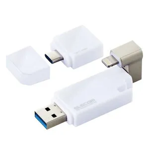 エレコム USBメモリ 256GB Lightning MFI認証 [iPhone/iPad/ipod] USB3.2(Gen1) USB3.0対応 Type-C変換アダプタ付 ホワイト MF-LGU3B256GWH