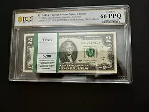 2017A $2 Chicago フルパック BEP 100 ノート PCGS Gem UNC、66 PPQ、FW G-A、フルパック