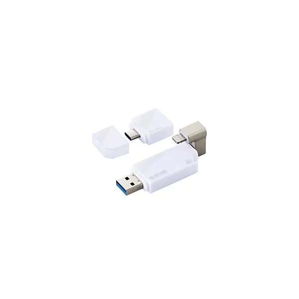 iPhone iPad USBメモリ Apple MFI認証 Lightning USB3.2(Gen1) USB3.0対応 Type-C変換アダプタ付 64GB Windows11対応 ホワイト MF-LGU3B064GWH