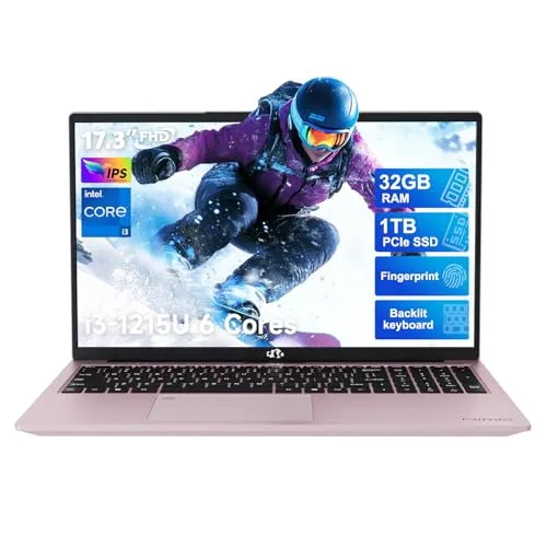 NIMO 17.3インチ IPS FHD ノートパソコン 第12世代 Core i3-1215U (Beat i5-1135G7、最大4.4GHz、6コア)、32GB DDR4 1TB SSD、指紋、バックライトキーボード、Type C 65W、Wi-Fi