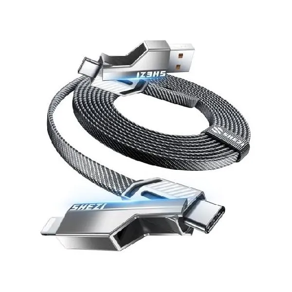 Vexipia 4-in-1 Long USB C Cable 60W 10FT Compatible with Lightning Cable [Fast Charging＆Data Transfer] Flat Nylon Braided for iPhone iPad Ch_並行輸入