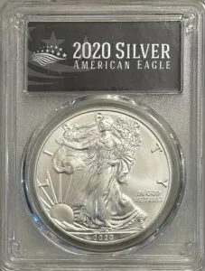 2020-P シルバー イーグル (ひび割れケース) - 初日 - PCGS MS70 - 99.9% シルバー