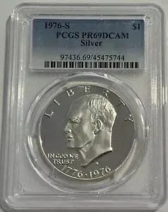 1976 S $1 PCGS PR69 DCAM プルーフ 40% シルバー バイセンテニアル アイゼンハワー ドル ブルー LB