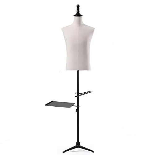 三脚スタンド&パンツラック&シューズラック付きフロアホワイト男性マネキンドレスフォーム、身長57-76インチの男性ダミー上部胴体マネキン、ショップウィンドウ衣類ディスプレイ (Color : B, Size : No arm)