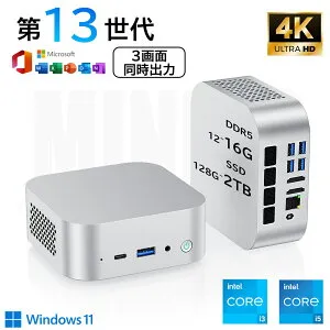 [3画面同時出力]ミニPC minipc Intel Core i3-1215U i5-13420H 8コア12スレッド 最大4.6GHz mini pc DDR5 12GB/16GB 128~2048GB Windows 11 Pro 高速 VESA対応 4K@60Hz 小型PC WiFi 6 BT5.2 LANポート USB TYPE-C 省電力 miniパソコン PSE認