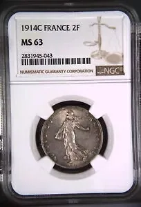 2 フラン 1914 C フランス カステル サラセン NGC MS63 フランス フラン-