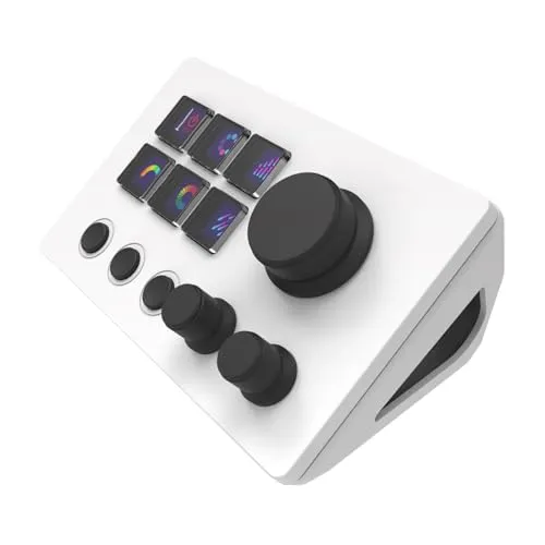 ノブ付きスタジオデッキ、ストリームコントローラー アプリソフトウェアでアクションをトリガー OBS、Twitch、YouTube、写真およびビデオ編集用のカスタムコンソール、ライブストリーミング (白)