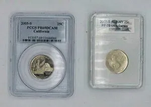 2005 S カリフォルニア PR69 DCAM PCGS & 2007 S ワイオミング PF70 プルーフ クォーター ロット-