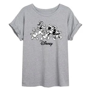 ディズニー レディース トップス Tシャツ Disney's Mickey Mouse & Friends Juniors' Oversized Tee Heather Gray グレー