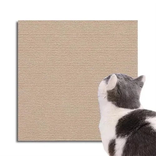 Cat Scratching Mat, トリミング可能な自己粘着猫スクラッチマット壁ソファボード多色複数のサイズ(Khaki,30x30)