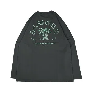 Almond Surf アーモンドサーフ PARADISE L/S UT メンズ/レディース オフホワイト/チャコール S-L SF8005 【Tシャツ 長袖 長袖Tシャツ 水陸両用 UV加工 ラッシュガード 胸ロゴ バックプリント ヤシの木 ヤ