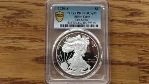 2020年 サウスアメリカン シルバーイーグル PCGS PR69DCAM ファーストストライク ゴールドシールド